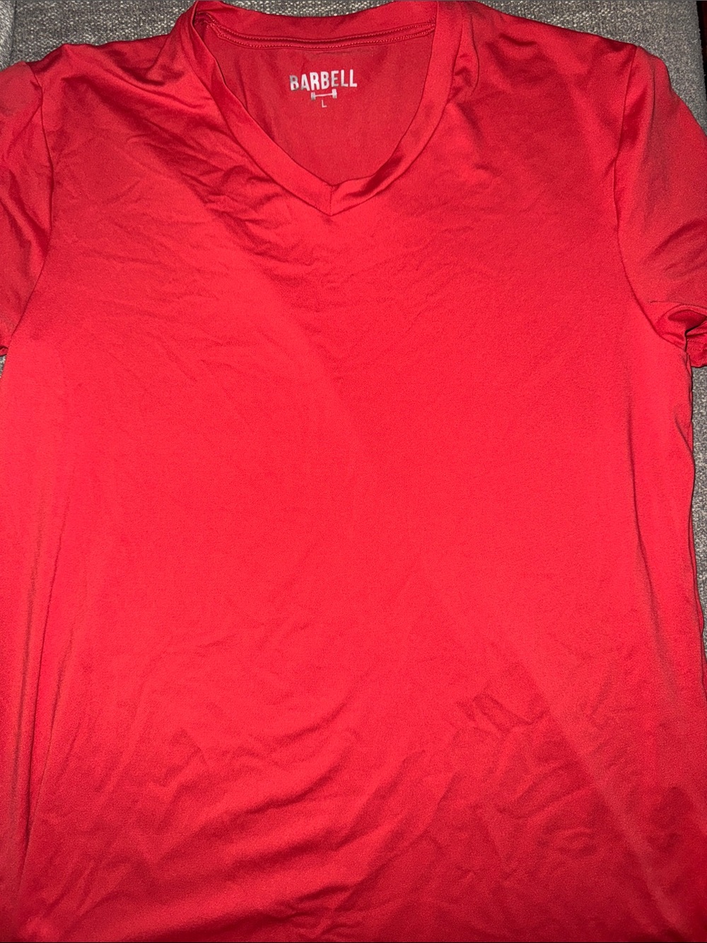 Barbell Men's Red V-Neck Short Sleeve Tee